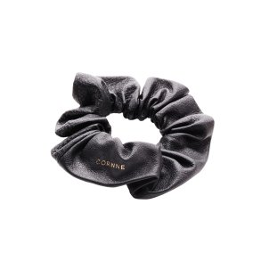 Corinne Leather Scrunchie - Black