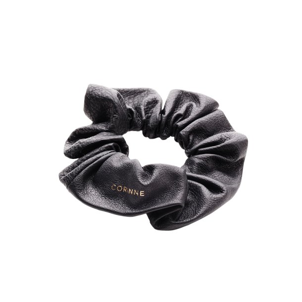 Corinne Leather Scrunchie - Black